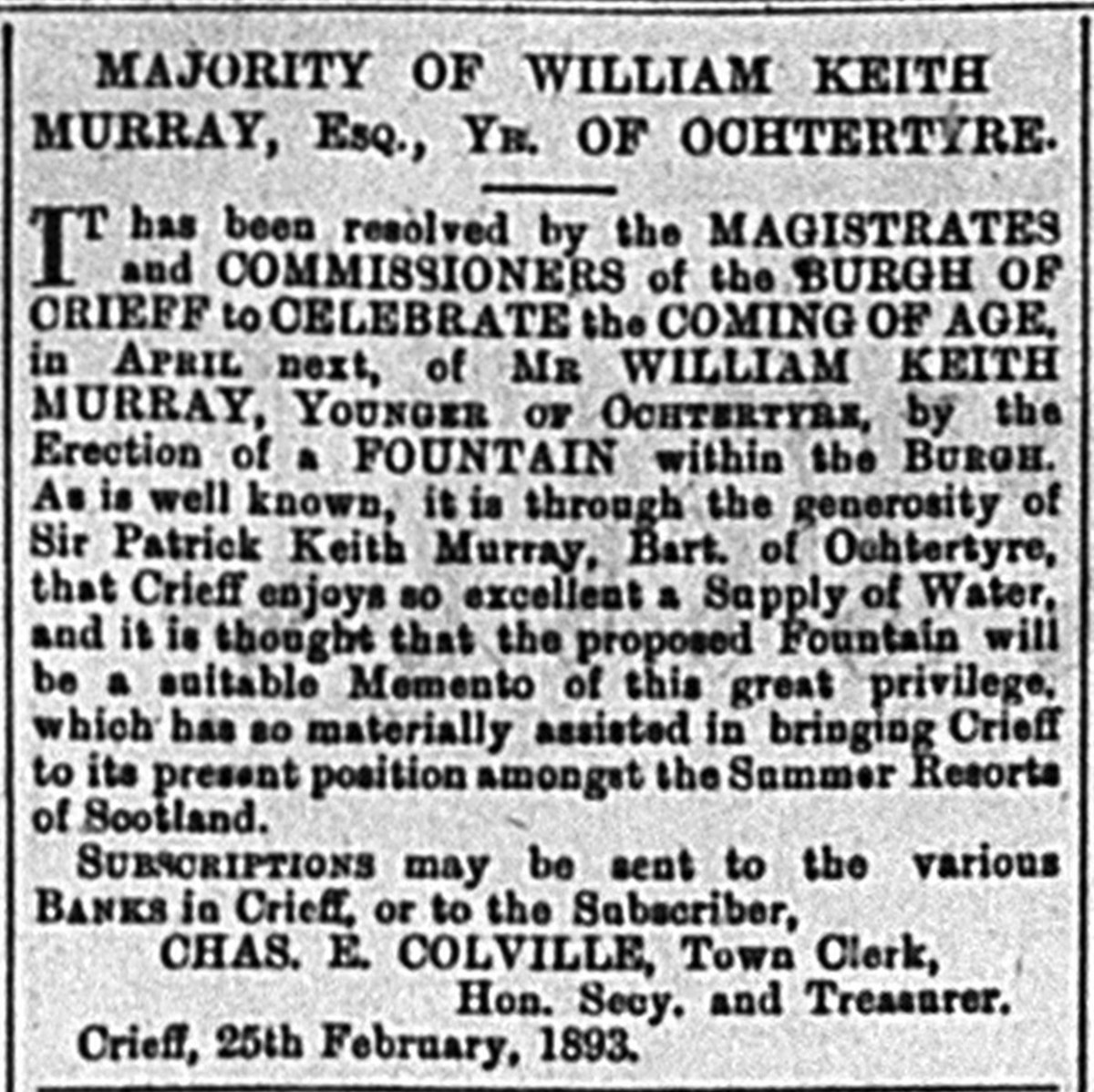 1893 02 25 Majority of William Keith Murray Strathearn Herald