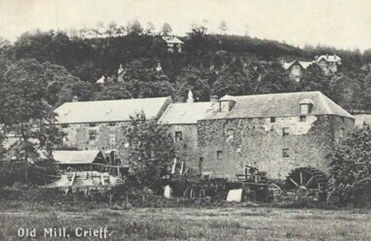 {Milnab Mills are Crieff’s oldest mills and consisted of grain mills and waulk mills, both worked off the lade which now runs through MacRosty Park. (Culture Perth & Kinross Collection)}