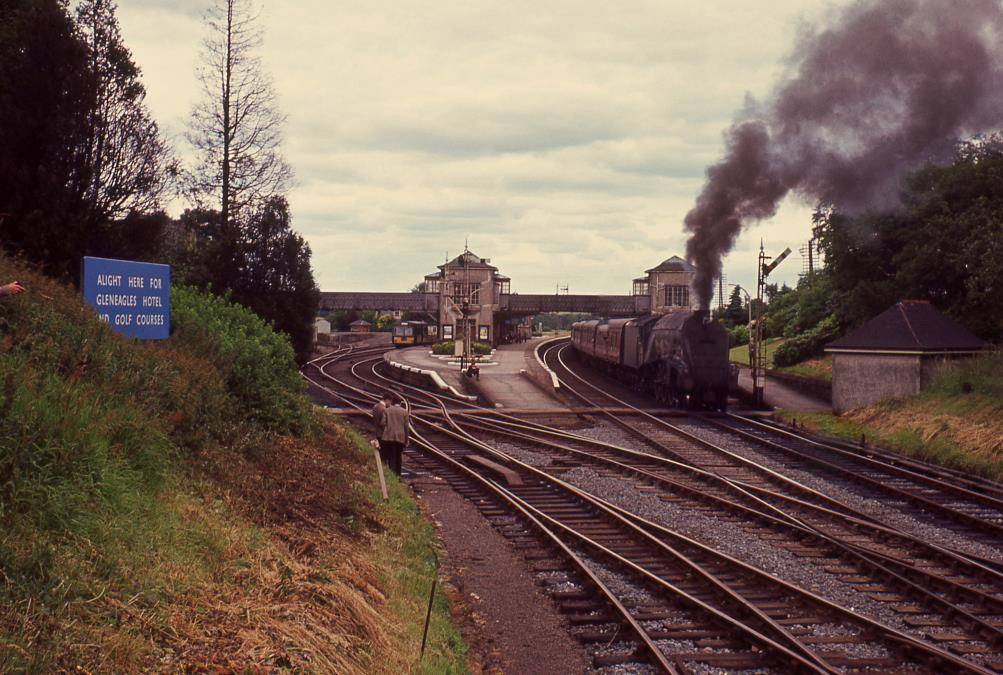 Looking North to Gleneagles Station in 1964, with an express leaving for Glasgow or Edinburgh - TOPticlGNT0352 - David Ferguson Collection